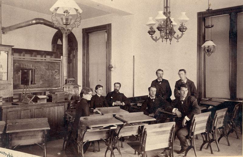 Professor William Strieby, third from right, and 1884 chemistry class <span class="cc-gallery-credit"></span>